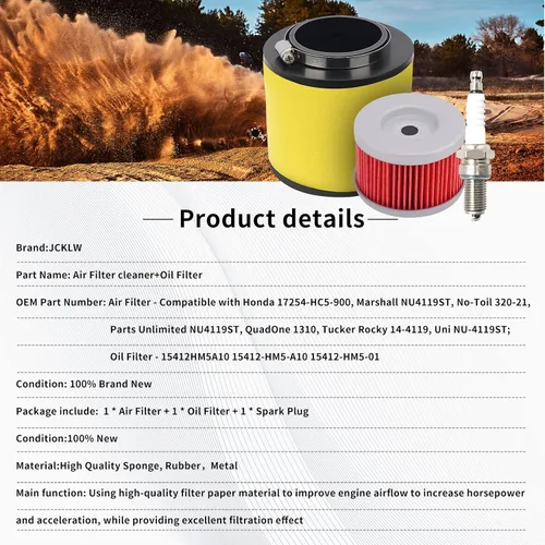 Vista 5 de 17254-HC5-900 Filtro de aire Filtro de aceite Bujía para Honda Fourtrax 300 TRX300 TRX300FW 1992-2000 Foreman 400 450 TRX400FW TRX450S TRX450ES