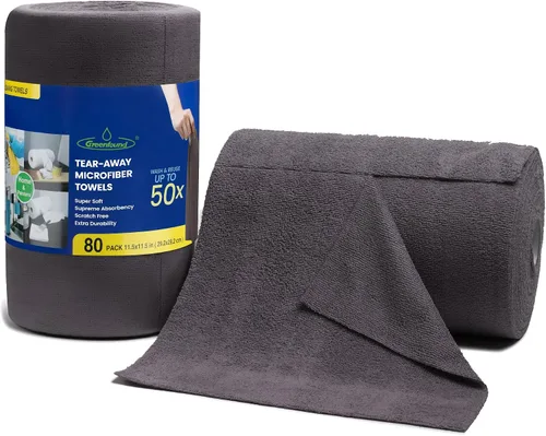 Vista 10 de Greenfound Rollo de Paños de Limpieza de Microfibra - Paquete de 80, 11.5x11.5, Toallas Desgarrables, Trapos Reutilizables y Lavables, Azul