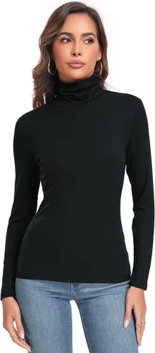 Vista 2 de Camiseta de manga larga para mujer, casual, ligera, cuello alto, ajustada, térmica, activa