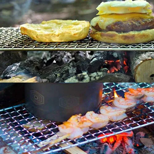 Vista 4 de Camping Bushcraft Backpacker Grill de acero inoxidable soldado para fogata de campamento de alta resistencia al aire libre equipo de malla