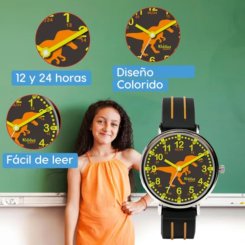 Vista 4 de Kiddus Reloj para niños, niños y niñas, reloj de aprendizaje de tiempo para niños, primer reloj de pulsera a partir de 5 años, manecillas de horas