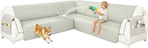 Vista 39 de Fundas para sofá modular, impermeables, 6 piezas, fundas de sofá en forma de L, lavables, antideslizantes, fundas para sofá seccional, suaves