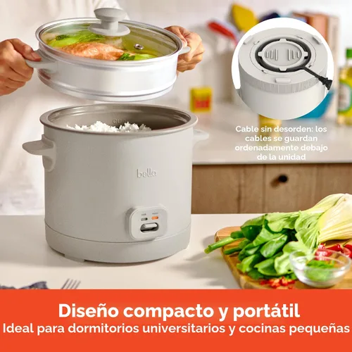 Vista 7 de Arrocera BELLA de 16 tazas con vaporizador, cesta de cocción a vapor apta para lavavajillas, paleta de arroz y taza medidora, recipiente de cocción