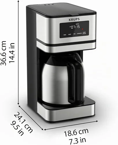Vista 7 de Krups Simply Brew Cafetera de Goteo de Acero Inoxidable y Jarra Térmica 12 Tazas Programable, Personalizable, Pantalla Digital, Filtro de Café