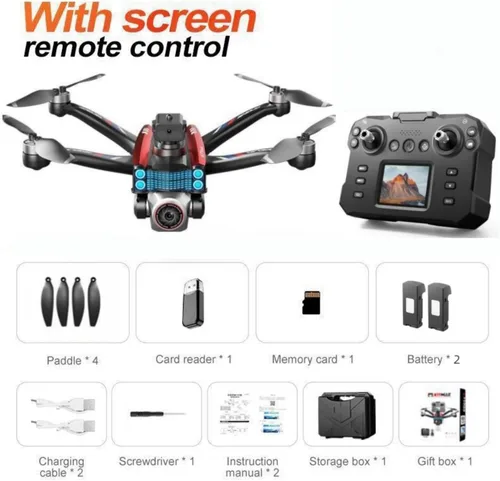Vista 7 de Drone RC con control remoto de pantalla de pantalla, cámara dual 1080P, ajuste de velocidad, retención de altitud, despegue con una tecla, giros 3D