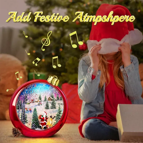 Vista 3 de Gran Bola de Nieve Navideña de Papá Noel con Faro de Luz y 8 Canciones, Bolas de Nieve Grandes Rojas de 8.7" de Navidad para Niños y Adultos