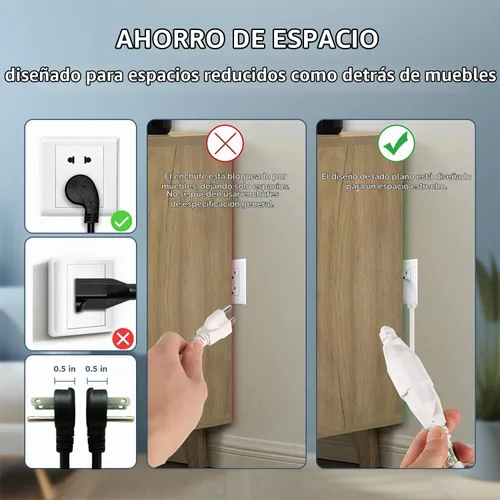 Vista 6 de Cable de extensión corto de 1875W, cable de alimentación de perfil bajo de 15A 16AWG de alta resistencia con enchufe plano de 3 puntas, cable