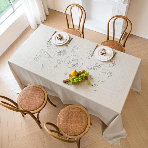 Vista 43 de Linen World - Mantel de lino de otoño de 90 x 60 pulgadas, mantel rectangular lavable de lino francés para comedor, al aire libre, bodas
