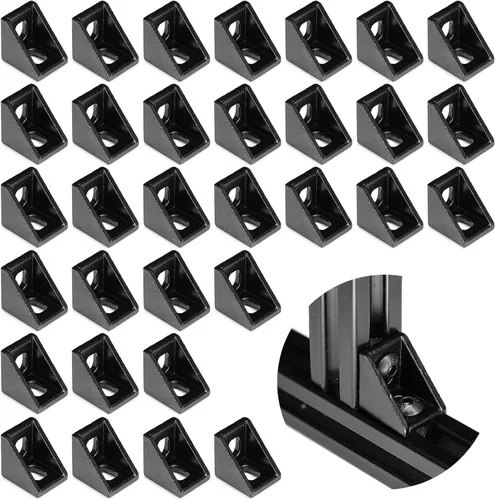 Vista 7 de Juego de 20 conectores de perfil de extrusión de aluminio de la serie 2020, 20 soportes de esquina, con 40 tuercas en T y tornillo hexagonal M5×8