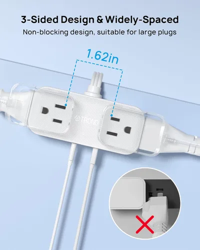 Vista 5 de TROND Extensor de toma con cable de 6 pulgadas, adaptador de enchufe plano con 4 tomas eléctricas y 4 puertos USB, para montaje en pared, toma