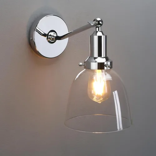 Vista 12 de PERMO Industrial Vintage Slope Pole Wall Mount Single Sconce with 6.7" Oval Dome Clear Glass Shade Antique Gold Wall Sconce Light Fixture