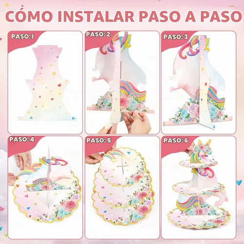 Vista 4 de Censen Soporte para cupcakes de unicornio de 3 niveles, decoraciones