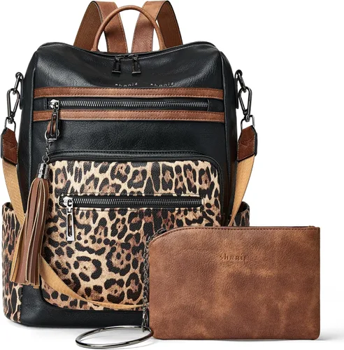 Vista 16 de Mochila de cuero Shrrie para mujer, bolso de diseñador de moda para mujer, mochila de viaje convertible, bolso de hombro con muñequera, Mochilas