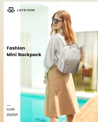 Vista 6 de LOVEVOOK Mini mochila para mujer, mochila pequeña, bonita mochila a la moda, Caqui y beige, Moda