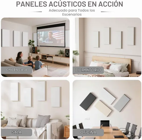 Vista 6 de Paquete de 4 paneles acústicos de núcleo de alta densidad con cubierta de tela, 24 x 12 x 2 pulgadas, paneles de pared autoadhesivos insonorizados