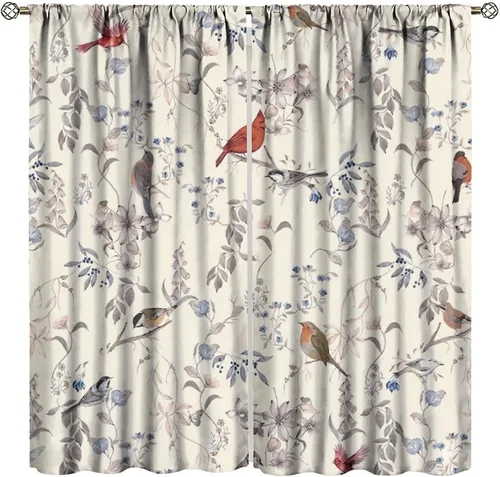 Vista 13 de Cortinas opacas de flores de colibrí, para dormitorio y sala de estar, diseño estético rústico y moderno, juego de 2 paneles, 42 x 45 pulgadas