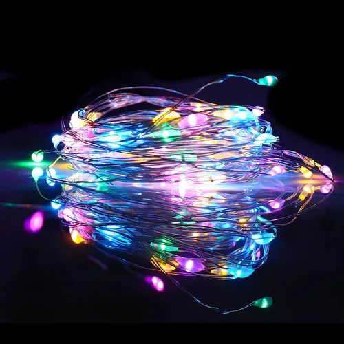 Vista 5 de Mandiq Paquete de 4 Luces de Hadas que Funcionan con Pilas, Cadena de Luces 10 pies 30 LEDs, Modo de Luz Intermitente y Constante, Mini Luces