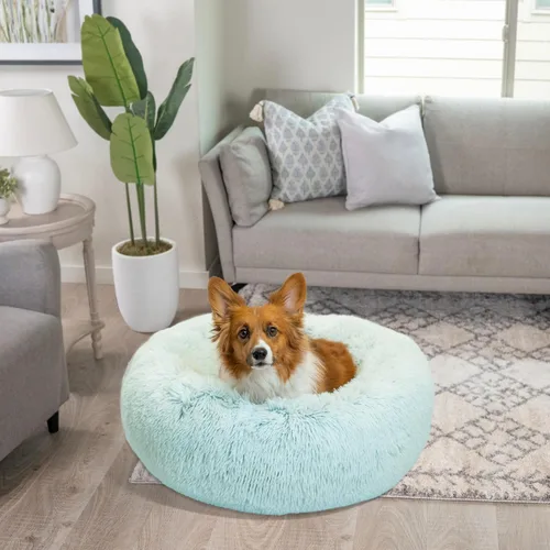 Vista 7 de Best Friends by Sheri - The Original Calming Donut - Cama calmante en forma de dona para perros y gatos - Pelo largo, azul bebé, M, 30 x 30 pulgadas