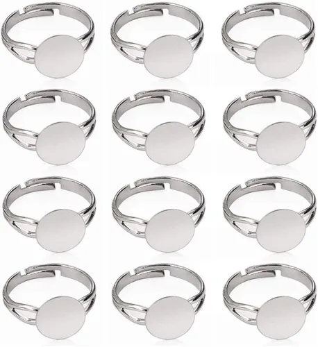 Vista 6 de LANBEIDE 40 anillos en blanco, chapado en plata, ajustable, plano, de 0.47 pulgadas, base de anillo en blanco (oro + plata)