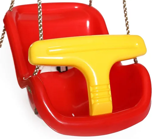 Vista 4 de Asiento de columpio de plástico rojo para bebés y niños pequeños con columpios de cuerdas colgantes