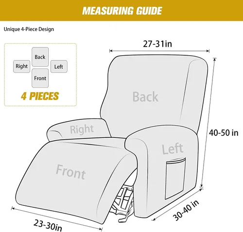 Vista 6 de Fundas elásticas para sillón reclinable, 4 piezas, funda de terciopelo ultra suave para silla reclinable, funda de sofá de un solo asiento, Beige