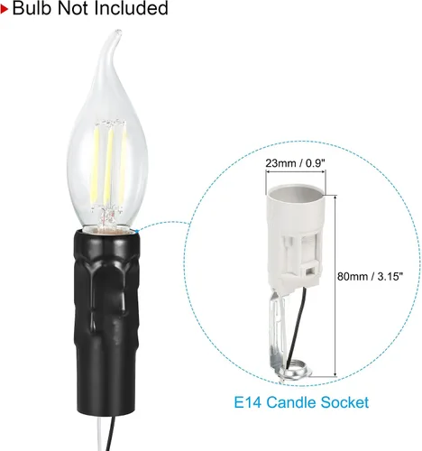 Vista 5 de uxcell Juego de 6 fundas para portalámparas E14 con alambre de 3 pulgadas de alto, color negro