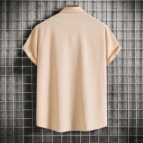 Vista 3 de Camisas de manga corta con botones de algodón y lino para hombre, estilo cubano, campamento, guayabera, playeras ligeras para verano