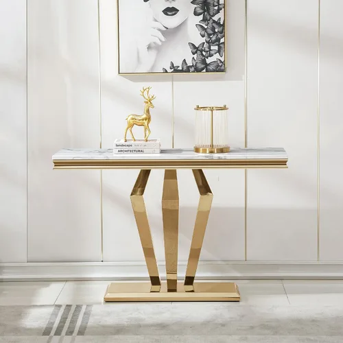 Vista 15 de SSLine Mesa de Centro Rectangular de Mármol Sintético para Sala de Estar, Mesa Central Moderna de Mármol Blanco de Lujo con Base Doble en Forma de U