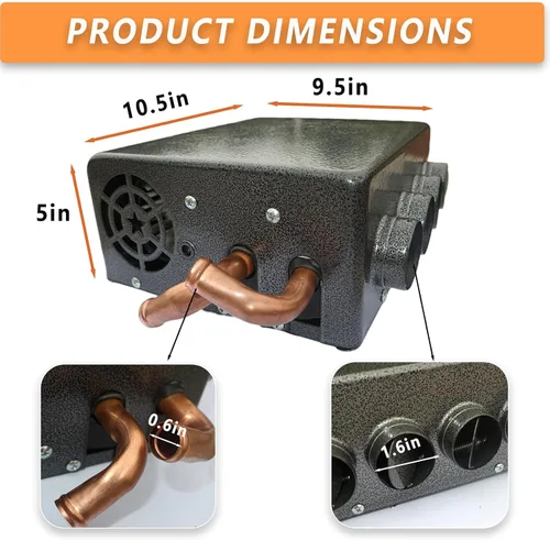 Vista 2 de XuSha Calentador de ventilador universal de 8000 BTU, 4 puertos, 12 voltios, calentador de aire, diésel, portátil, de bajo perfil, calentador