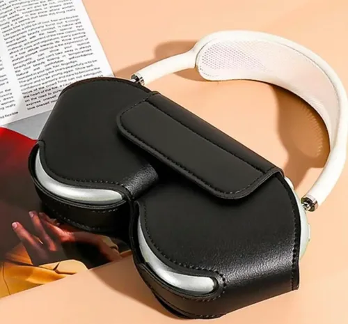 Vista 2 de Funda de viaje portátil para Apple AirPod Max, color negro Cuero vegano duradero, funda de transporte