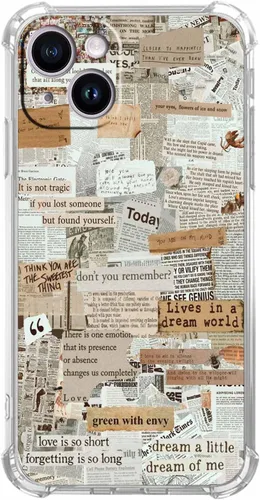 Vista 9 de Funda de collage estético para iPhone 15, patrón de citas positivas, bonita funda de TPU suave compatible con iPhone 15