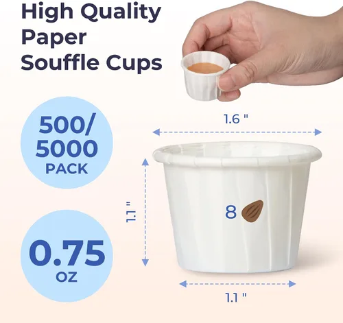 Vista 2 de Fit Meal Prep [Paquete de 500] Vasos de papel tratado de 0.75 onzas para porciones de soufflé para muestras de condimentos para medir gelatina shots