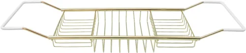 Vista 9 de Cabilock Bandeja de baño de acero inoxidable de lujo – Estante de baño moderno expandible de 24.8 pulgadas para bañera con copa de vino y soporte