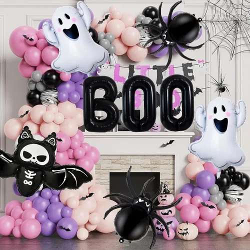 Vista 5 de Decoraciones de globos de Halloween, letras de abucheo negro, fantasma, murciélago, globo de lámina de araña para decoraciones de fiesta de Halloween