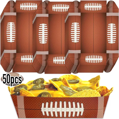 Vista 5 de Bandejas de papel desechables de fútbol (50 piezas) aperitivos de concesión de barcos de comida justa Nachos de carnaval, cesta de servir papas
