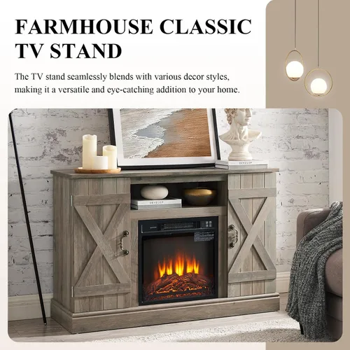 Vista 3 de LETESA Farmhouse Classic Media - Soporte de TV para TV de hasta 50 pulgadas, consola de TV de madera retro con armarios de almacenamiento abiertos