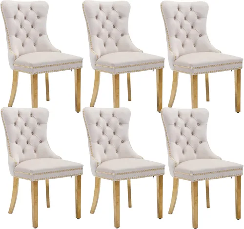 Vista 77 de Juego de 2 sillas de comedor de terciopelo beige, modernas sillas de cocina tapizadas