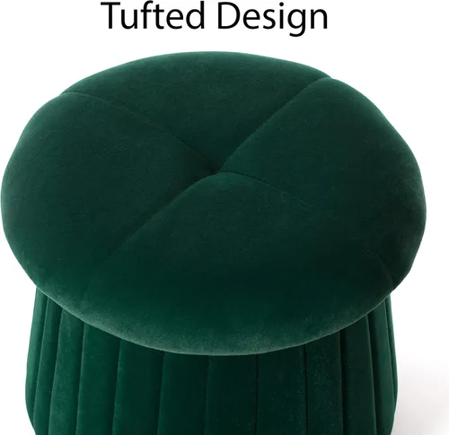 Vista 5 de Moderno baúl otomano de almacenamiento con forma de hongo de terciopelo copetudo, color verde