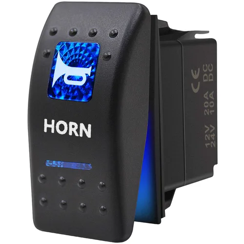 Vista 7 de Interruptor basculante conmutable impermeable con botón de bocina momentánea - Encendido/Apagado Luz LED Azul - 12V 20Amp 24V 10Amp, 5 Pines Para