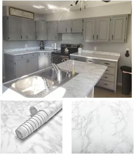 Vista 8 de EZ FAUX DECOR Envoltura de Actualización de Encimera de Vinilo 36" x 36" Impermeable Papel de Contacto de Mármol Blanco Cubierta Adhesiva