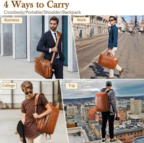 Vista 2 de Bolso de Mensajero de Cuero Sintético para Hombre Bolsa de Laptop de 17-17.3 Pulgadas para Hombre Bolsa de Cuero de Oficina Convertible Mochila 3