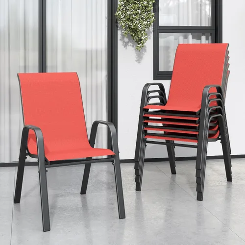 Vista 18 de Sillas de patio, sillas de comedor apilables para todo tipo de clima, tela de textileno y marco de metal, juego de sillas para exteriores para patio