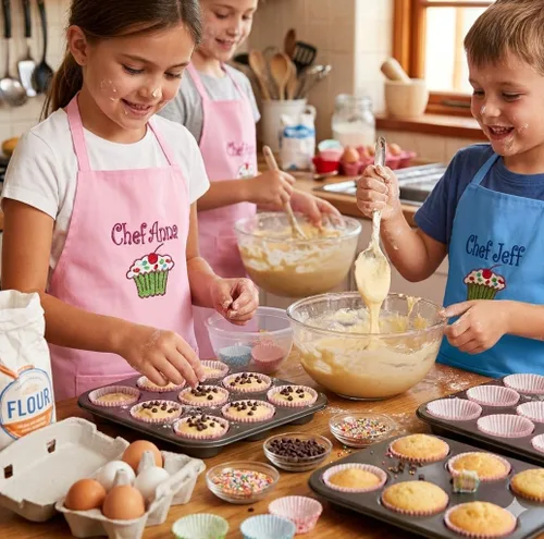 Vista 2 de Delantal personalizado para niños, bordado con nombre personalizado, hecho a mano, delantal de cocina para hornear para niños y niñas de 3 a 11