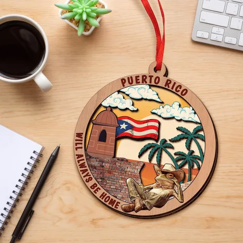 Vista 2 de FLAGWIX Regalos de Navidad de Puerto Rico para mujeres y hombres, adornos de madera 2025 para decoración de árboles, adorno de Navidad de Puerto