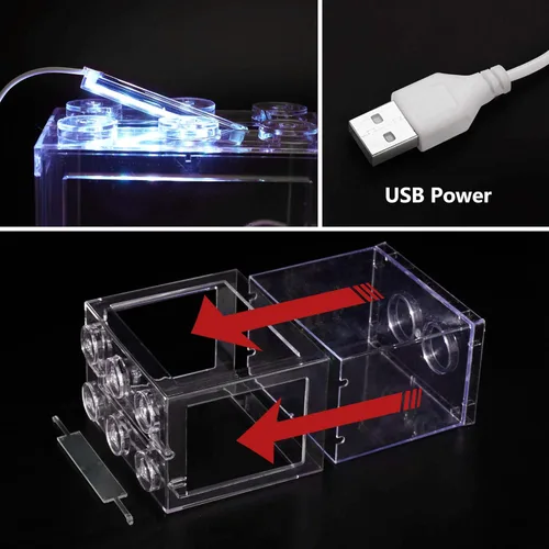 Vista 5 de Oltraman Pequeño Tanque de Peces Betta, Kit de Tanque de Acuario con Iluminación LED, Conjunto de Tanque de Peces de Combate Apilable de 0.6