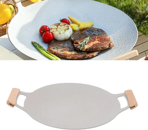 Vista 6 de Diydeg Sartén coreana para barbacoa, parrilla antiadherente, redonda de aluminio, plata, 11.8 in