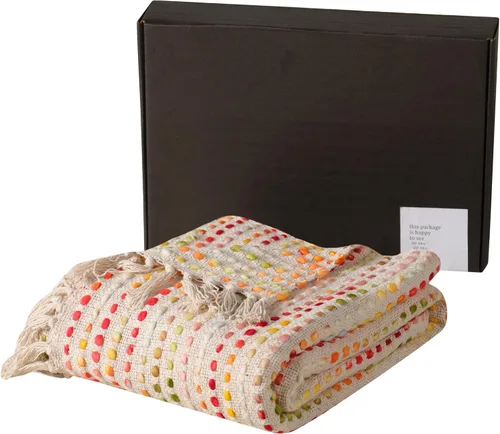 Vista 6 de THE ART BOX - Manta de algodón tejida a mano multicolor, manta turca, hecha a mano de algodón puro, colcha de sofá, peso ligero de verano, regalo