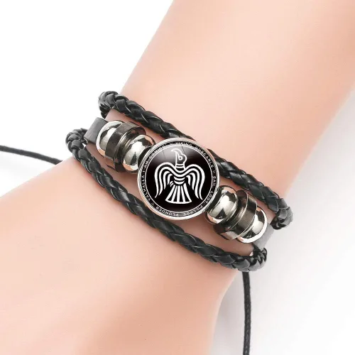 Vista 3 de Odins Crow Raven Valknut - Pulsera trenzada de cuero hecha a mano amuleto de runas vikingas pulsera étnica ajustable unisex