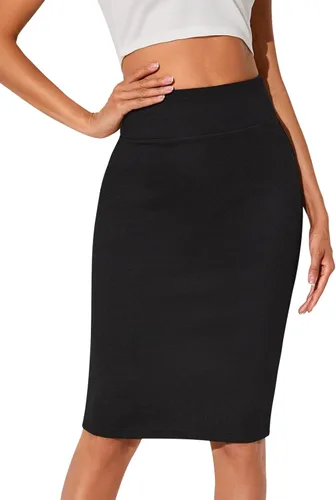Vista 3 de Sweet Hearts - Falda de tubo para mujer XS-XL debajo de la rodilla para oficina midi, falda básica, elástica, hecha en Estados Unidos