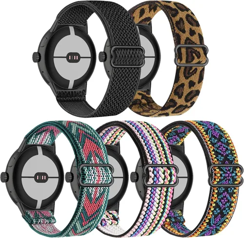 Vista 10 de Paquete de 5 correas elásticas de nailon compatibles con Google Pixel Watch 4, 3, 1.614 in, Google Pixel 2, Google Pixel 2, correas elásticas